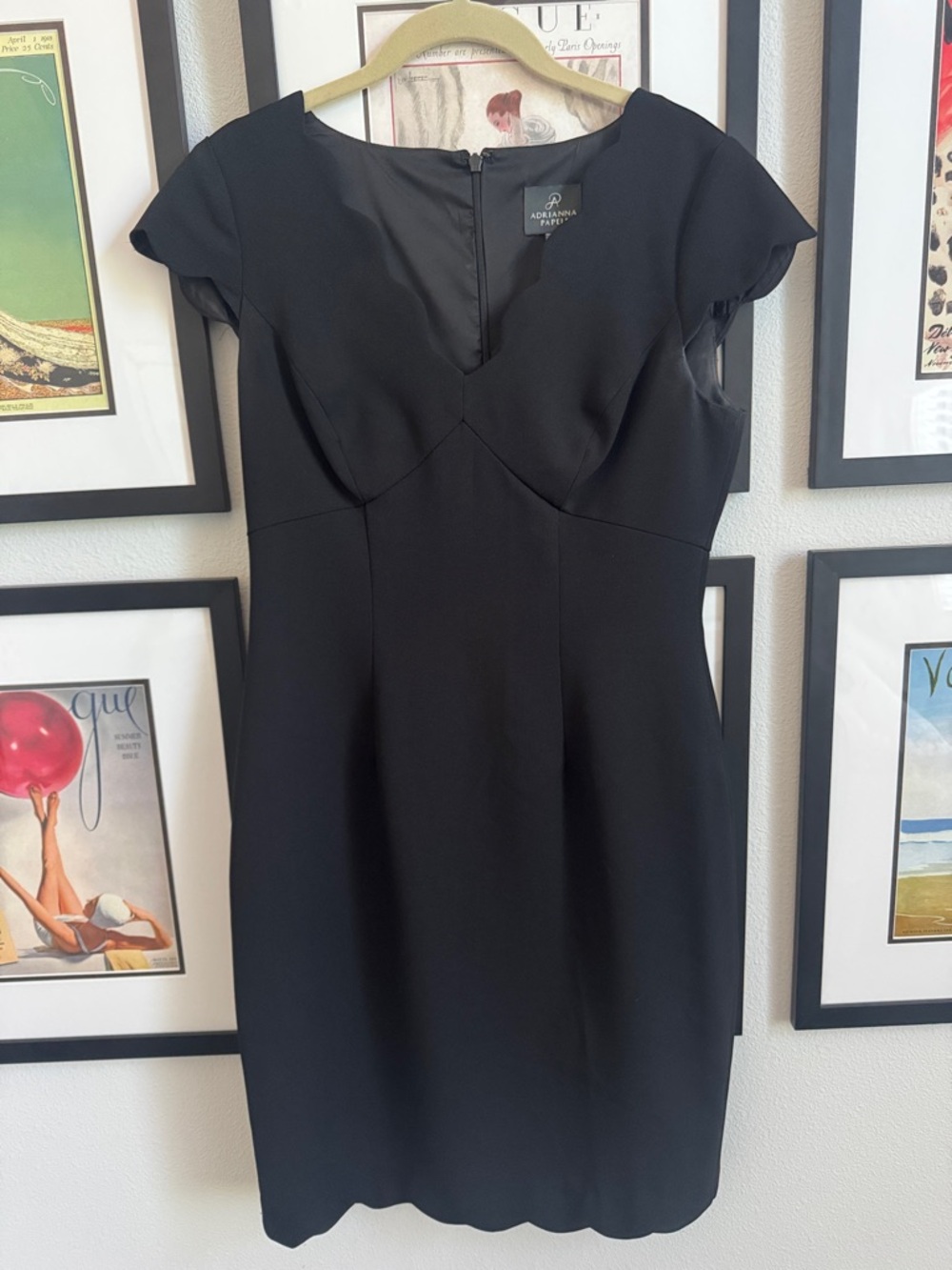 Adrianna Papell Black Cap-Sleeve Midi Sheath Dress